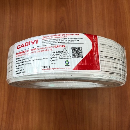 Dây điện Cadivi VCMD 2x2.5 màu trắng, 0.6/1KV, cuộn 100m, giá theo mét